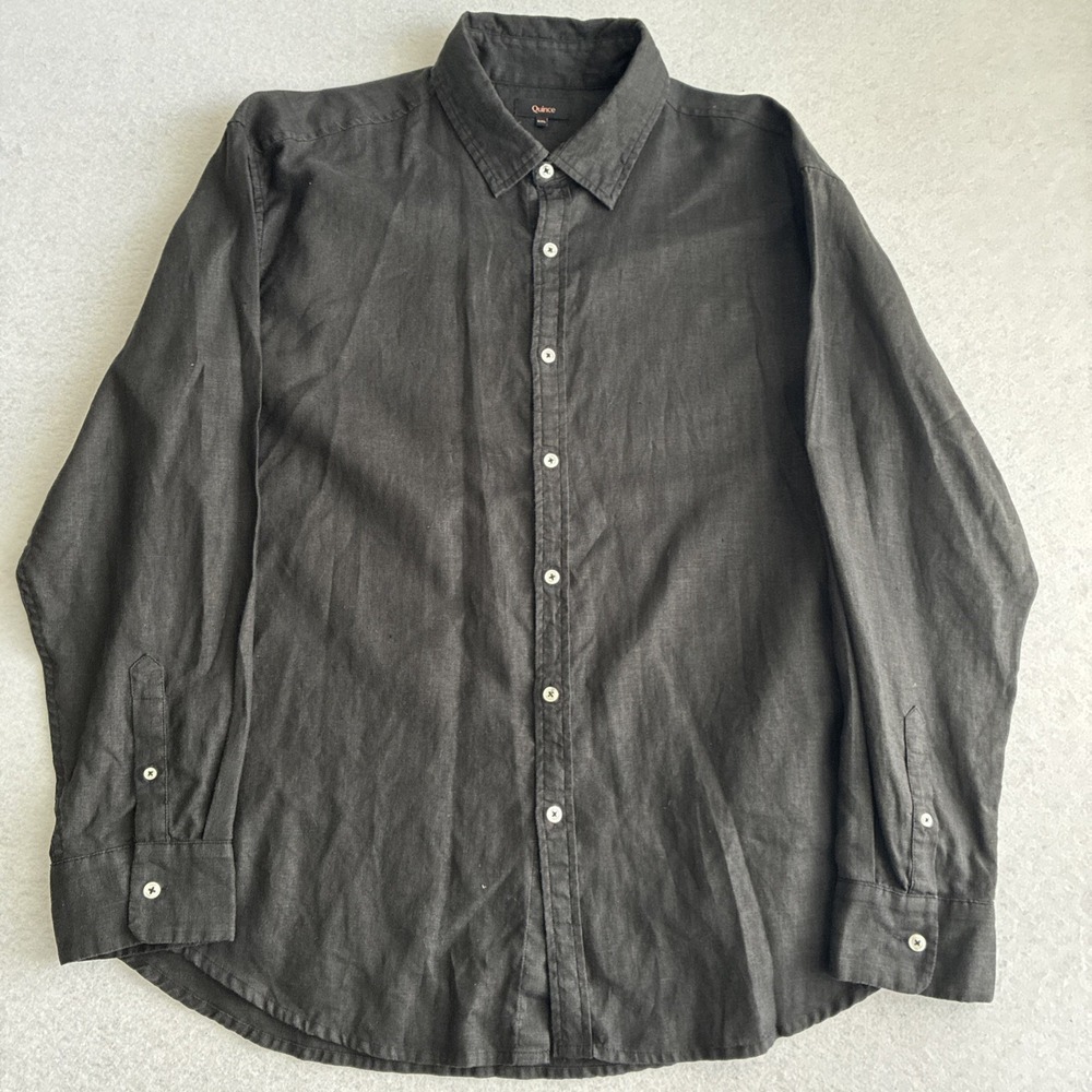 Quince Men 100% European Linen Relaxed Long Sleeve Shirt Black XXL Casual Office